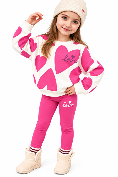 ninita kids Girl's Heart Patterned Tracksuit Set – Sweatshirt & Leggings