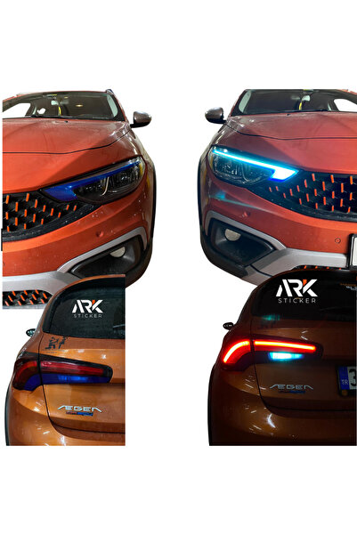 ARKT STİCKER Egea Sedan Ve Cross Uyumlu Ön Far Arka Far Sticker Set Mavi
