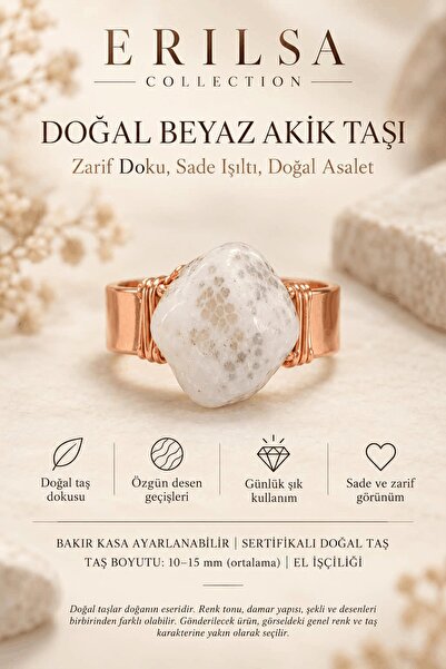 Erilsa Certified White Agate Stone Natural Stone Ring Copper Case Adjustable ...