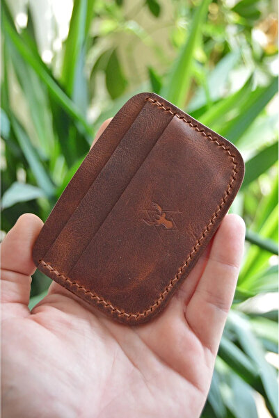 Oh Deer Leather Genuine Leather Card Holder – Minimalist Oval Design – Brown