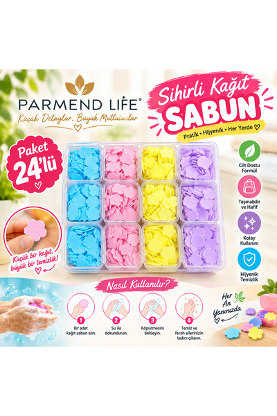 Parmend Life Magic Paper Soap 24 Pack Flower Shaped Portable Mini Soap