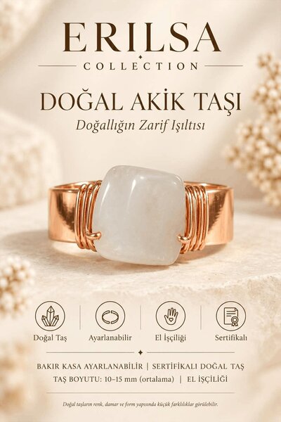Erilsa Certified White Agate Stone Natural Stone Ring Copper Case Adjustable ...