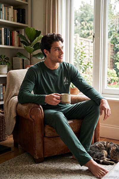 Buratti Minimal Printed Cotton Long Sleeve Pajama Set Men's Pajama Set 6575005