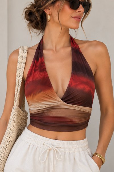 mixxtrend Women's Halter Neck Marbled Colorful Bustier