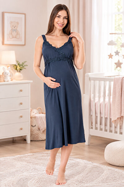 by İGP Maternity Nursing Nightgown with Straps and Breastfeeding Feature Effortt