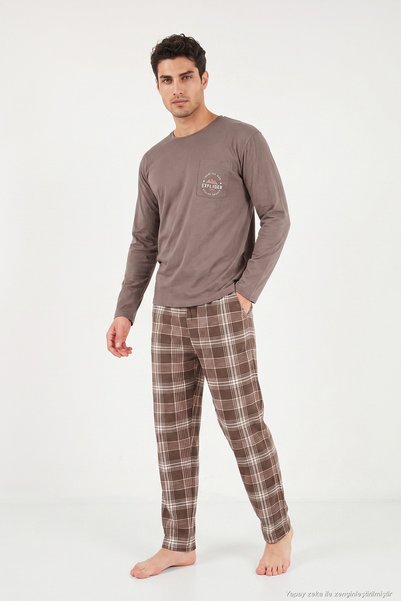 Buratti Set de pijamale din bumbac în carouri cu gât crew pentru bărbați 6575007