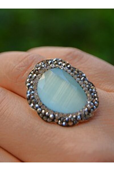 Stoneage خاتم مصنوع يدويًا باللون الأزرق على شكل عين القطة - أزرق -