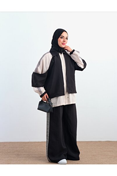 Kadın oversize fermuarlı ikili tesettür spor takım