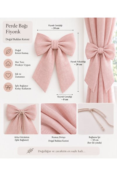 Sister Home Design Doğal Buldan Keten Perde Bağı Fiyonk – Pembe