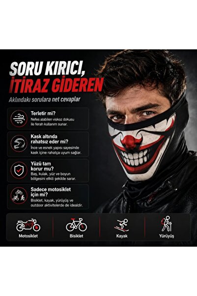 Genel Markalar Unisex Palyaço Baskılı Balaklava Maske 1 Adet Tek Beden Viskoz Kask İçi Outdoor Motosiklet Maskesi