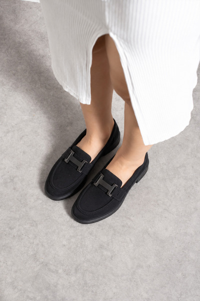 HVZ Exclusive Μαύρα Suede H Buckle Γυναικεία Παπούτσια Loafer Εργονομική Σόλα...