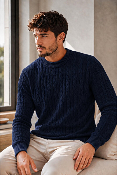 SERABLANKA Men's Knitted Crew Neck Sweater