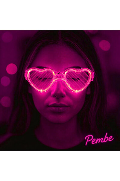 Pembe LED Işıklı Kalp Gözlük ? 3 Modlu Parti & Glow Gözlüğü