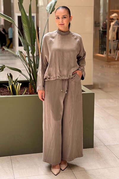 Ghisa Short Front, Long Back Tunic and Trousers Set with Drawstring Detail