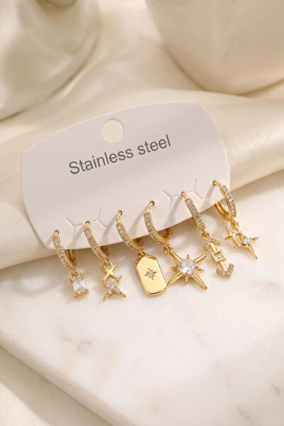 online kapsulavm avm alışveriş 316L Steel Gold Color Pole Star Detailed Women...