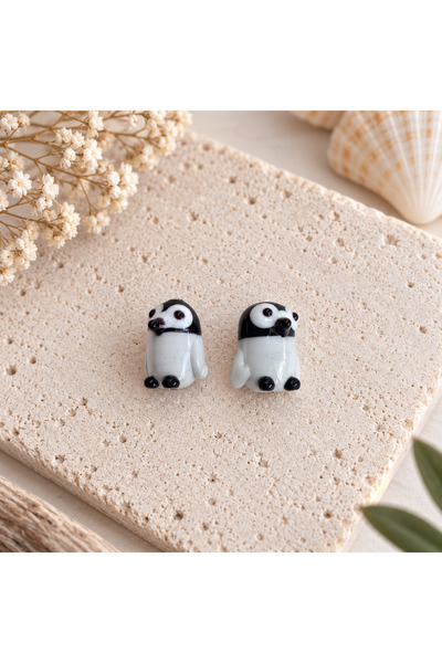 ADAMODART Handmade Baby Penguin Murano Glass Beads Jewelry Design Bead (2 Pieces)