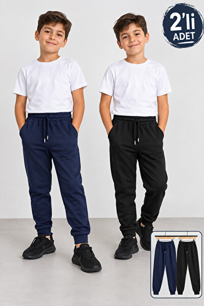 LYZALÜXEN 2-Pack Plain Black Navy Blue Unisex Sweatpants