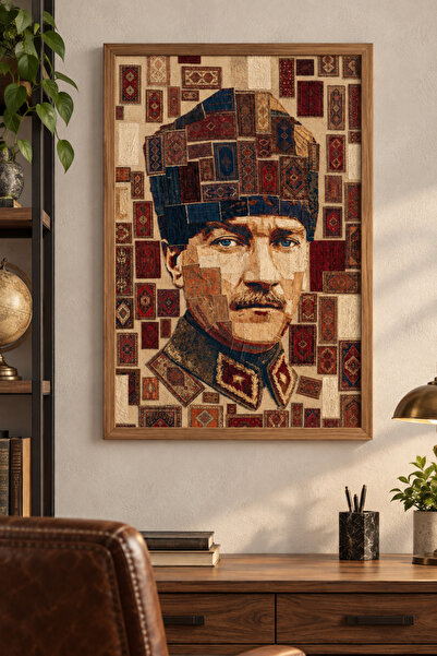 NT Handmade Natural Wood Framed Turkish Motif Mustafa Kemal Ataturk Wall Deco...
