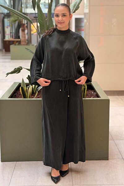 Ghisa Short Front, Long Back Tunic and Trousers Set with Drawstring Detail