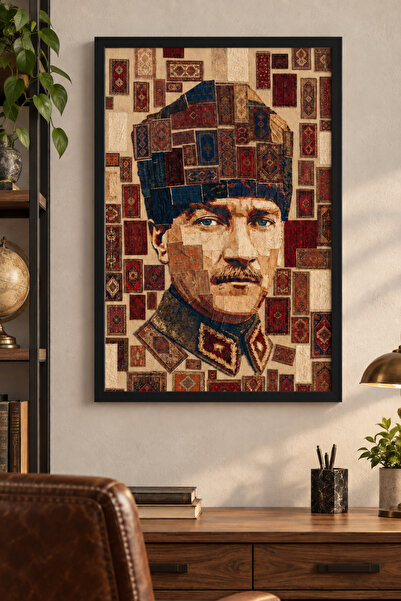 NT Handmade Doğal Ahşap Çerçeveli Türk Motifli Mustafa Kemal Atatürk Duvar De...