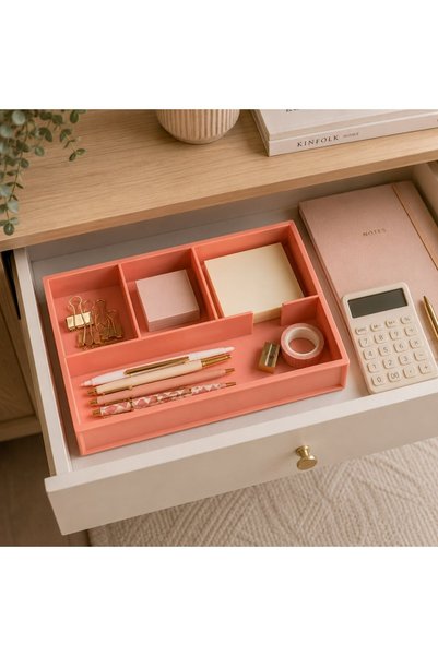 OEM Organizator pentru Birou cu 4 Compartimente Dusty Pink 25x17,8x4cm