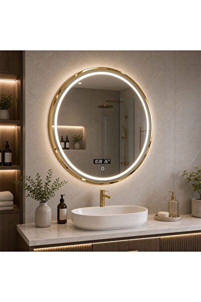 Flippy WARSA Στρογγυλός Καθρέφτης LED, 60 εκ., Λαμπερό Χρυσό, Αισθητήρας, Φως...