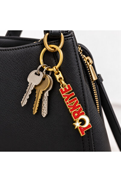 HER ŞEY NOTA www.herseynota.com Turkey-Themed Red Gold Keychain with Moon and...