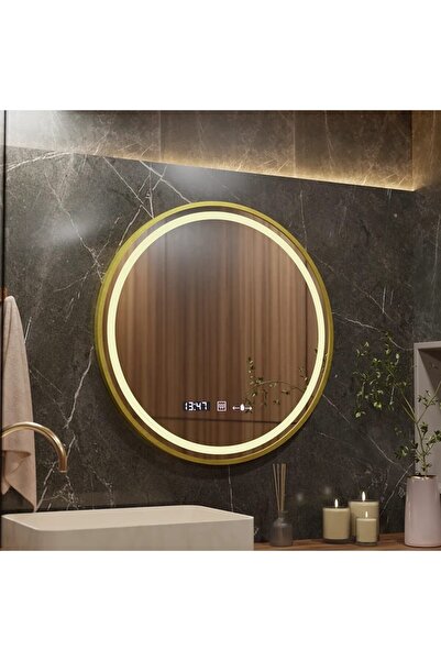 Flippy Round LED Mirror, 70cm, Celeste Royale Gold MotionGlow Marcello, Defog...