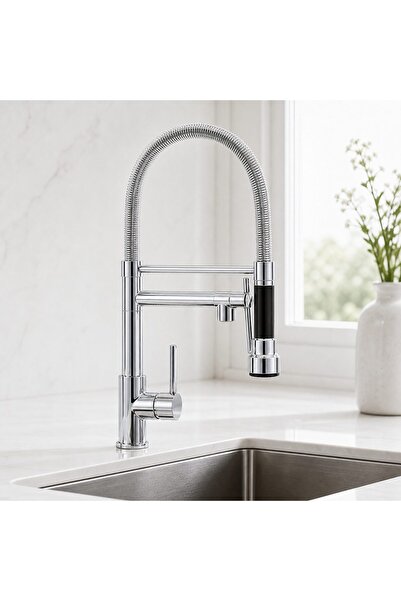 Flippy Baterie Bucatarie cu Dus Extractibil, Inox si Alama Crom, YD/301