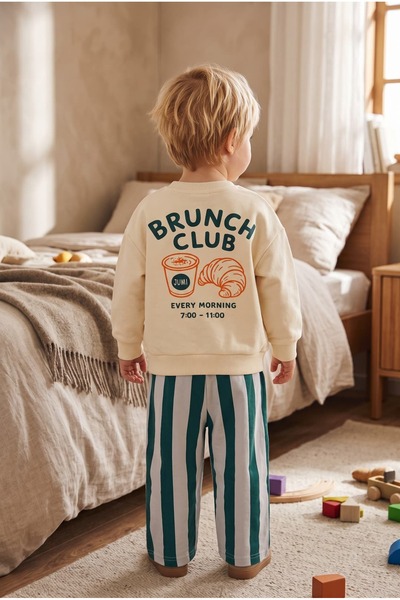 Patriko Boys' 3-Thread New Season Sweatshirt and Striped Pants Set 2-8 Years