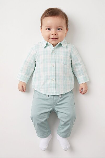 The Children's Place Toddlers Boy 2 Pcs Checkered Long Sleeve Shirt And Botto...