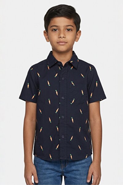 The Children's Place Kids Boy Allover Print Short Sleeve Shirt, Navy