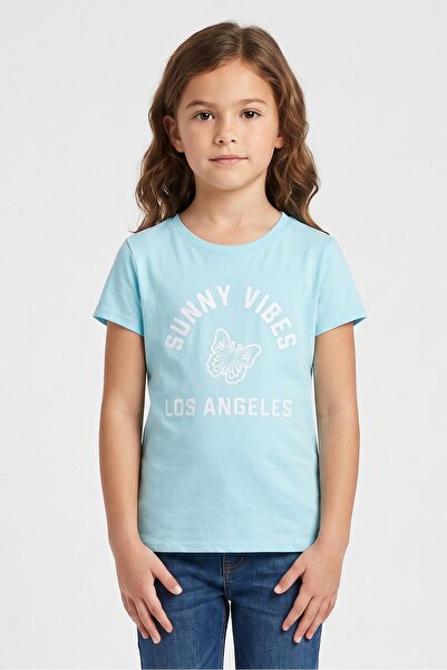 The Children's Place Kids Girl Short Sleeve Graphic Print Top, Pale Turquoise