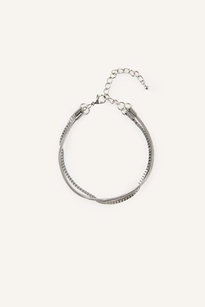 DeFacto Men's 3D Silver Color Steel Bracelet I0525Axns