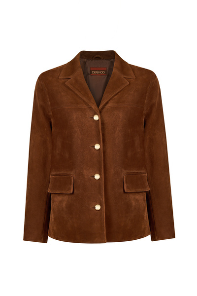 Derimod Melanie Women's Whiskey Nubuck Leather Blazer Jacket 26Wgd5702V3