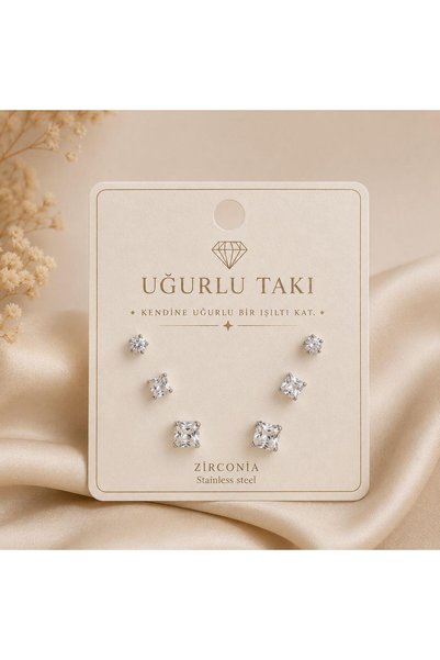 6'lı Gümüş Zirkon Taşlı Kadın Küpe