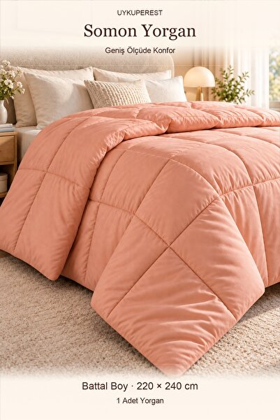 UYKUPEREST Somon Yorgan 220x240 cm Battal Boy Microfiber Silikon Dolgulu 4 Me...