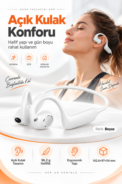 Premium 8 MP Kameralı Kemik İletimli Kadın-Erkek Bluetooth Spor Kulaklık, Sensör, Açık Kulak Tasarım, Çift Mikrofon Gürültü Azaltma, Dokunmatik Kontrol, AI Çeviri ve Kayıt Özellikli Akıllı Kulaklık