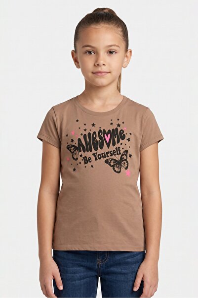 The Children's Place Kids Girl Graphic Print Short Sleeve Top, Brown