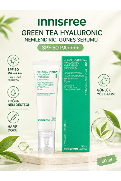 Innisfree Green Tea Hyaluronic SPF 50 PA++++ 50 ml – Cildi Nemlendiren, Besle...