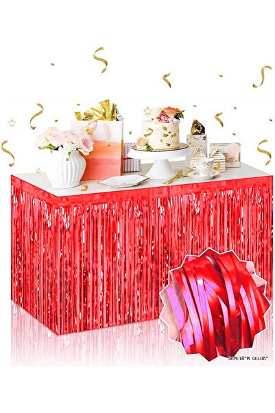 ZERO LAND Spt-Gld Kinden Adhesive Red Metallic Tasseled Table Skirt – 75 X 27...