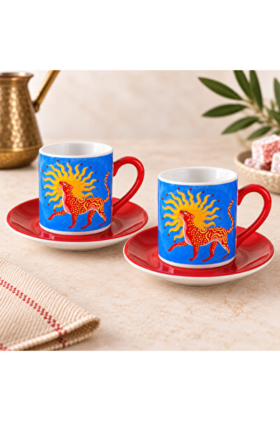 AION CASA Turkish Coffee Cup Set with Tiger Figures for 2 People