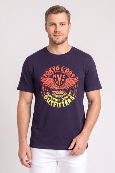 Tokyo Laundry Men Crew Neck Graphic Print Short Sleeve T-Shirt, Navy Blue