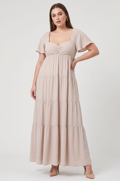 Show Me Your Mumu Women Plus Size Plain Casual Maxi Dress, Beige