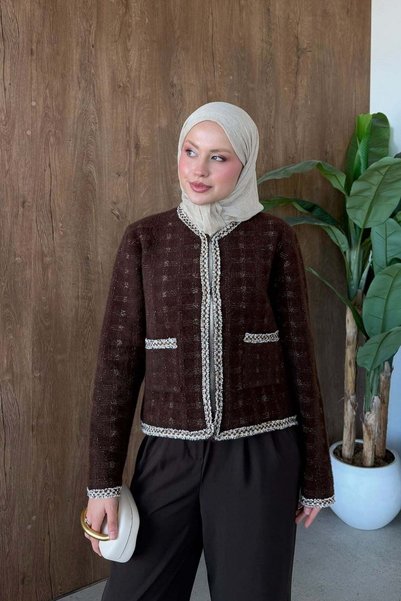 Hazamoda سترة إيليرا سيملي أنجورا باللون البني