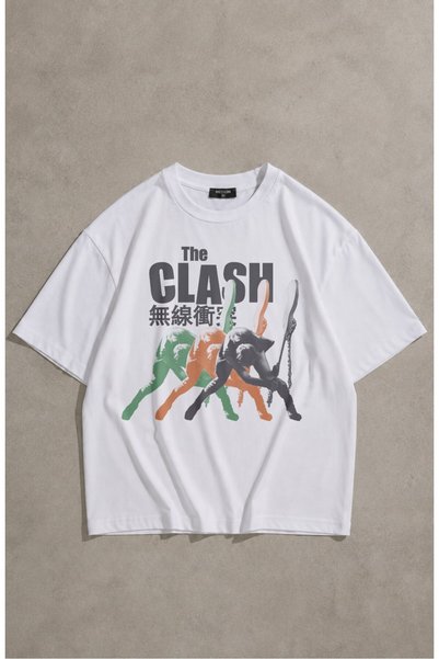Fuddy Moda Unisex the Clash Printed Crew Neck T-Shirt, Oversized Rock Band Th...