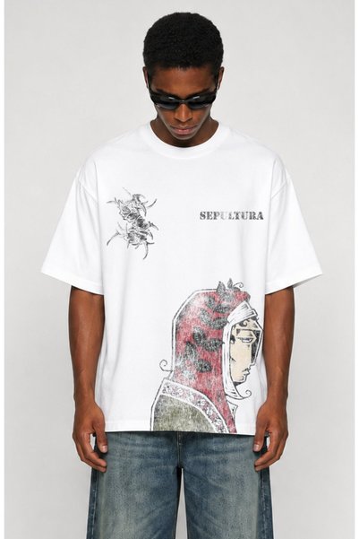 Fuddy Moda Μπλουζάκι Unisex με στάμπα Sepultura, Oversize μπλουζάκι με θέμα ρ...