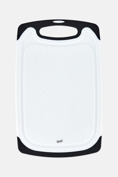 Glad Reversible Plastic Cutting Board With Catch Groove In Large Size, White