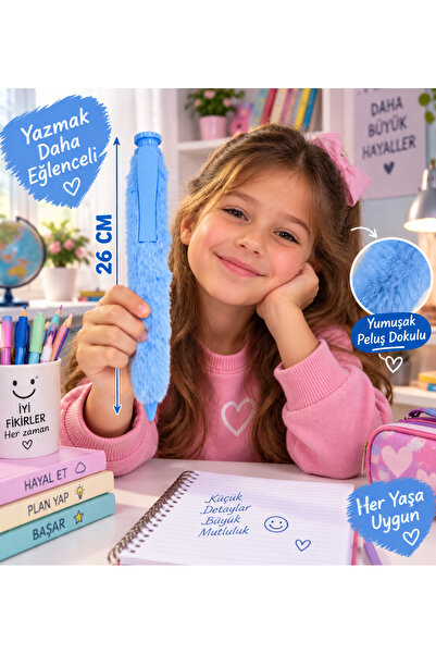 seymen bıçakçılık 26 cm Furry Pen Cute Plush Pen Children's Student Stationer...