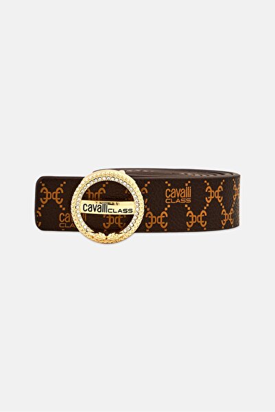 Cavalli Class Women Brand Logo Reversible Leather Belt, Brown